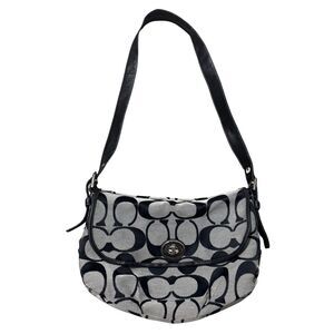 Vintage 2000s Y2K Grey & Black Retro Grunge Streetwear Coach Signature Hobo Bag